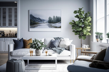 Contemporary Chic: A Sophisticated and Functional Minimalist Living Room Design that Blends Style and Comfort in Perfect Balance, ai generative
