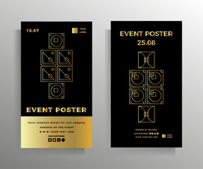 Design for a banner, flyer, poster, brochure, booklet, book. Set of vector geometric patterns. Color black with gold. The format is elongated vertical.