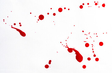 Blood splatters. Red blots of watercolor Realistic bloody splatters for Halloween Drop of blood...