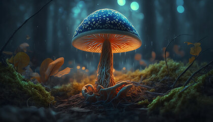 Magic mushroom in the forest