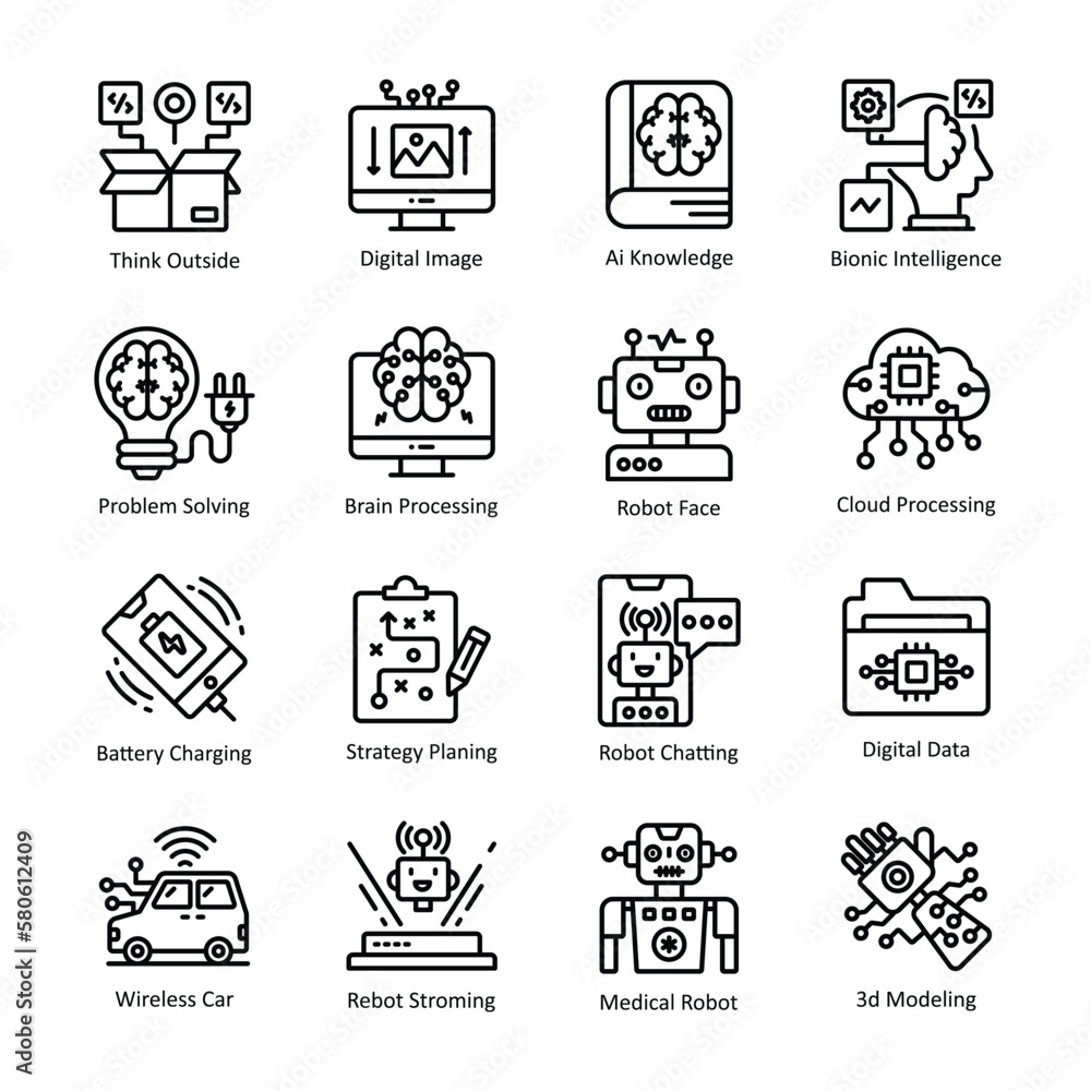 Poster artificial intelligence vector outline icon design illustration. artificial intelligence symbol on w