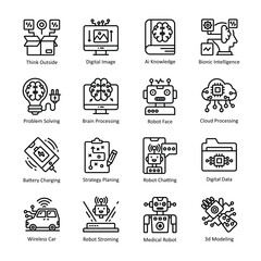 Artificial Intelligence vector outline Icon Design illustration. Artificial Intelligence Symbol on White background EPS 10 File set 3 
