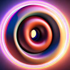 abstract 3d circle in the form of a donut around a neon light. Generative AI