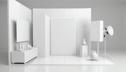 White studio room template on empty background with modern concept. Product display backdrops for design. 3D rendering