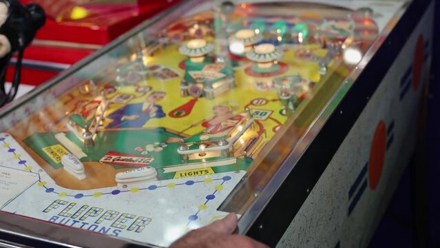 Details of Vintage 70's Multicolor Pinball Machine
