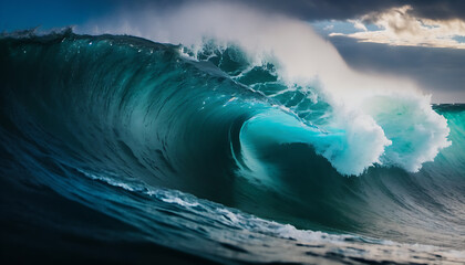 Blue ocean surfing wave, 