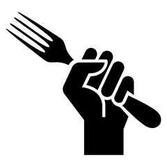 Logo restaurante. Silueta aislada de mano sujetando un tenedor