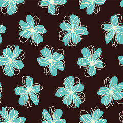 Blue Flower Doodles Seamless Vector Repeat Pattern