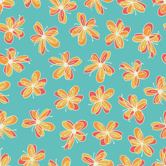 Bright Colorful Flower Doodles Seamless Vector Repeat Pattern