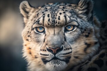 Obraz premium Close-Up of a Majestic Snow Leopard - Generative ai