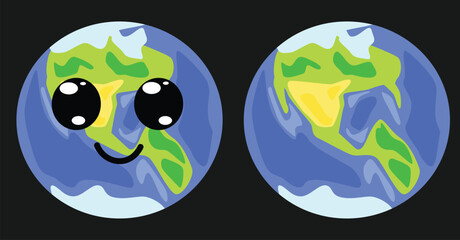 Cute Earth vector planet in flat style. Smyling character