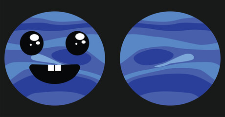 Cute Neptune blue planet. Space vector icon