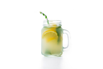 Lemonade drink in a jar glass isolated on white background