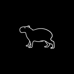 Capybara Silhouette on Black Background. Line art illustration. Isolated Vector Animal Template for Icon, Logo Company, Symbol etc