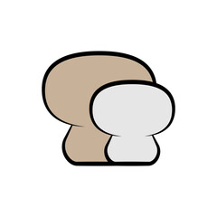 Two mushrooms. Big and small mushroom. Vector drawing and illustration. Line and outline style. 