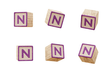 3d box wood alphabet, in six angle view 