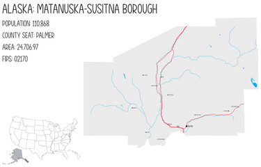 Large and detailed map of Matanuska-Susitna Borough in Alaska, USA.