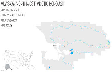 Large and detailed map of Northwest Arctic Borough in Alaska, USA.