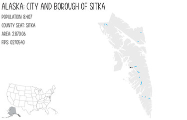 Large and detailed map of City and Borough of Sitka in Alaska, USA. - obrazy, fototapety, plakaty