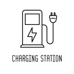 Electric vehicle charging station line icon, outline vector sign, linear style pictogram isolated on white. Symbol, logo illustration. 