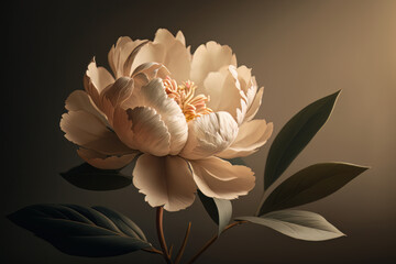 Elegant aesthetic peony flower with sunlight shadows. Illustration AI Generative