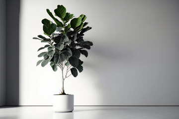 Ficus Lyrata Fake Plant with a beige wall. Illustration AI Generative