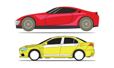 Fototapeta na wymiar Realistic red car and yellow car illustration