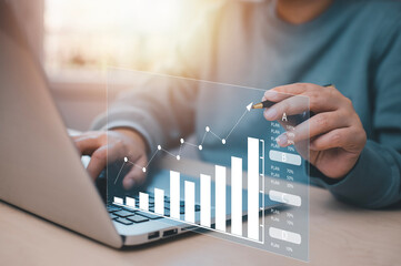 US IRS 1040 form or  US Individual income tax Concept,accountant holding pen working on calculator...