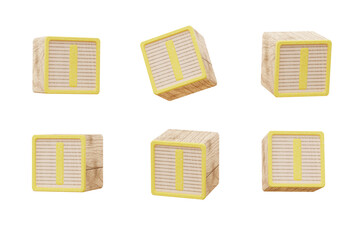 3d box wood alphabet, in six angle view 