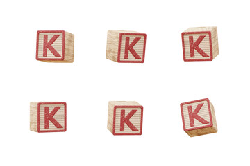 3d box wood alphabet, in six angle view 