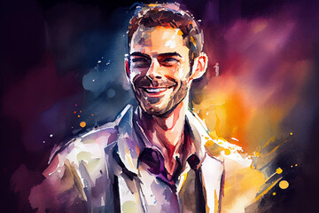 A smiling female doctor against a dark background, featuring soft colors and a gentle artistic style, generative ai illustration