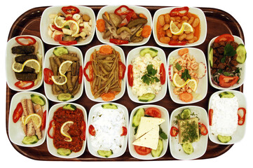 Turkish cuisine, meze, mezeler and Mediterranean cuisine, spacial dishes and appetizers. Restaurant and food photography