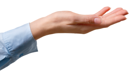 Businesswoman hand showing gesture isolated on white background.