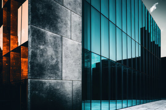 Abstract image of glass and concrete building. Illustration AI Generative