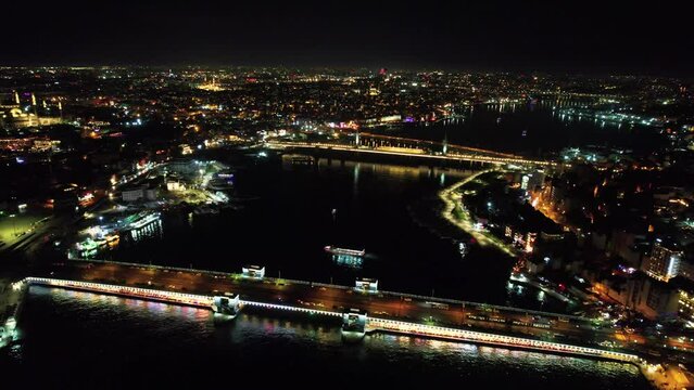 Turkey, Istanbul, Bosphorus at night. Bridges of Istanbul.