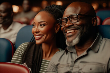 Obraz premium cute african american couple at the cinema. generated by AI