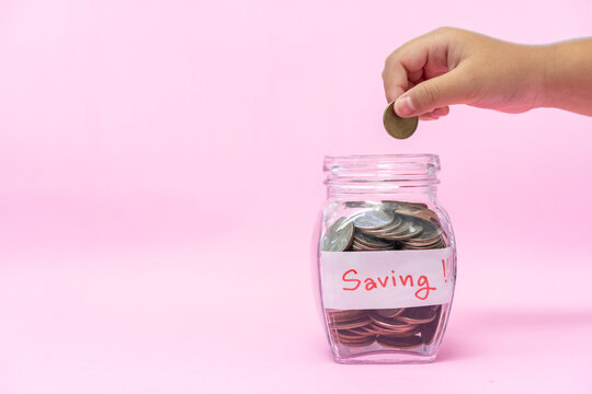 Saving money coin in jar glass, Save money for investment concept.