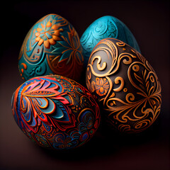 Fototapeta premium decorated and colorful chocolate easter eggs on black