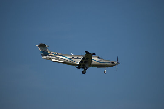 Pilatus PC 12 approaching the airport Zurich in Switzerland 24.4.2021
