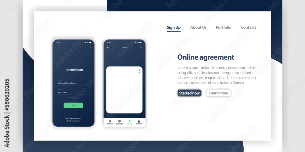 Aufkleber UI and UX application interface design with phone frame