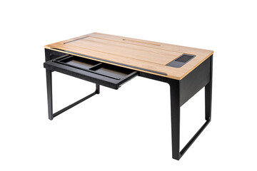 Expensive luxury office table. laptop on the office table isolated on white