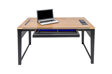 Expensive luxury office table. laptop on the office table isolated on white