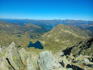 Panoramic view from a Pyrenean peak in summer.