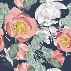 Fashion vector beautiful pattern with lotus flowers