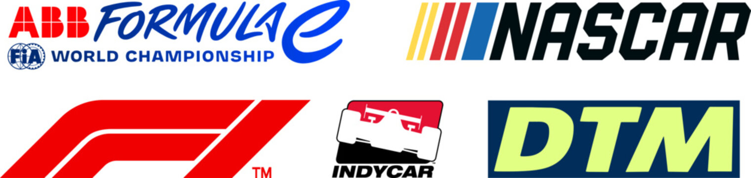 Logo of sport cars. Formula 1, F1, Formula E, Nascar, DTM, Indycar. Kyiv, Ukr - Mar 13, 2023