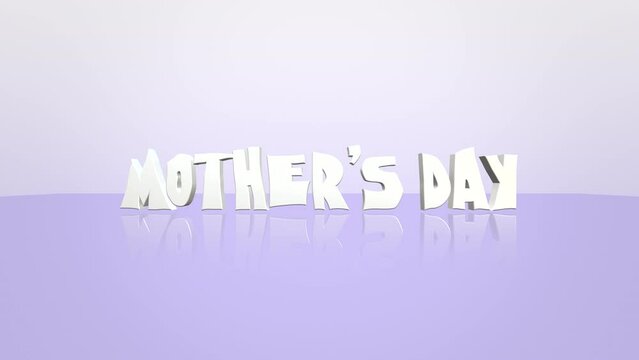 Cartoon white Mothers Day text on purple gradient, motion abstract holidays, promo and advertising style background