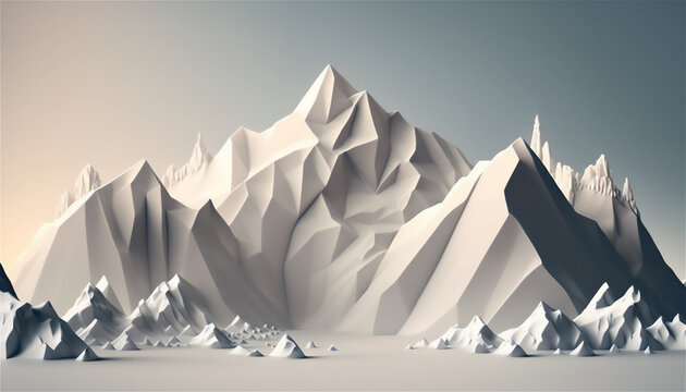 Beautiful mountain peak white low poly illustration, ai generated