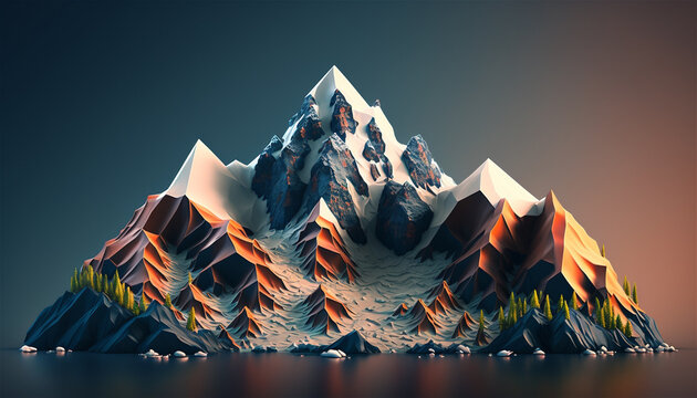 Beautiful mountain peak illustration, ai generated