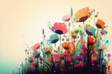 Blooming with Vibrant Hues: A Captivating Abstract Flower Meadow , Generative AI.