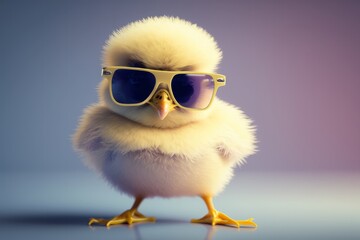 Shades of Adorable: A Cute Spring Baby Chick Sporting Cool Sunglasses, Generative AI.